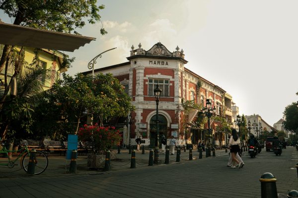 Scenic view of Marba Building in Semarang, Indonesia, capturing colonial architecture at dusk.